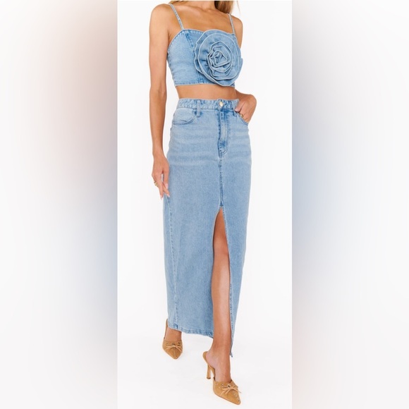 NWT - Show Me Your Mumu McEntire Maxi Skirt in Stone Blue - Size 30 - Picture 3 of 4